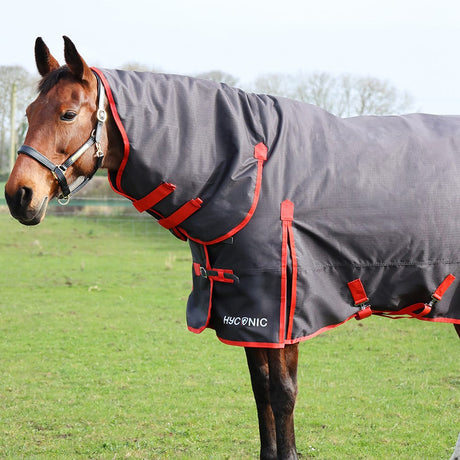 HYCONIC 200g Combi Turnout Rug #colour_charcoal-red