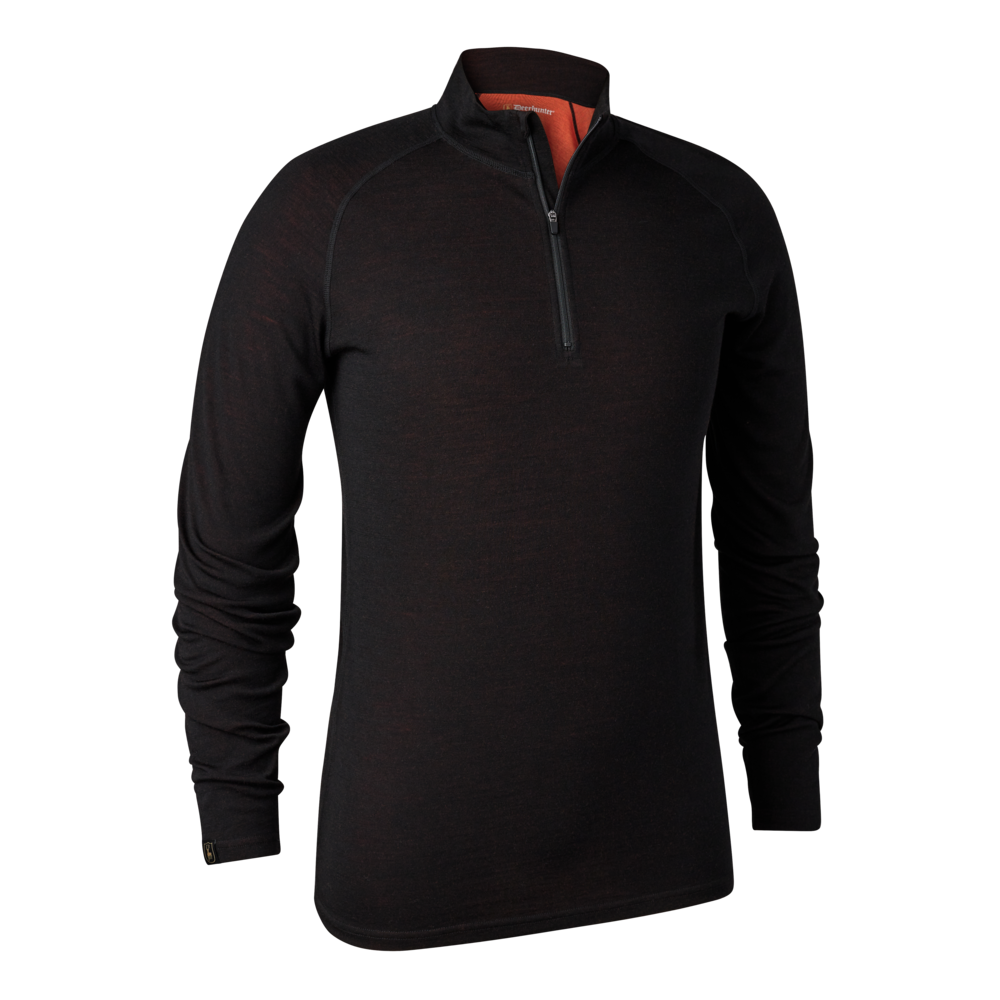 Deerhunter Men's Quinn Merino 1/2 Zip Undershirt #colour_black-oak