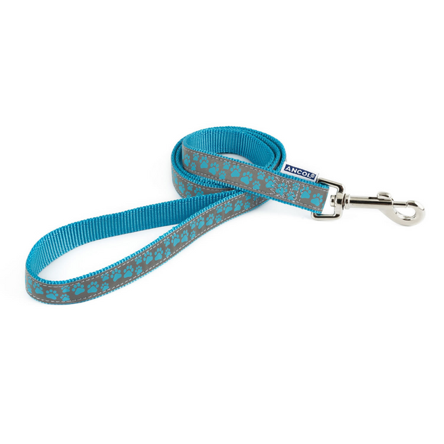 Ancol Patterned Collection Reflective Lead #colour_blue-paw