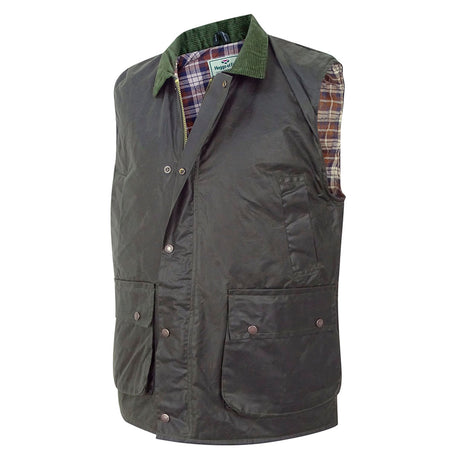 Hoggs of Fife Men's Padded Waxed Waistcoat #colour_olive